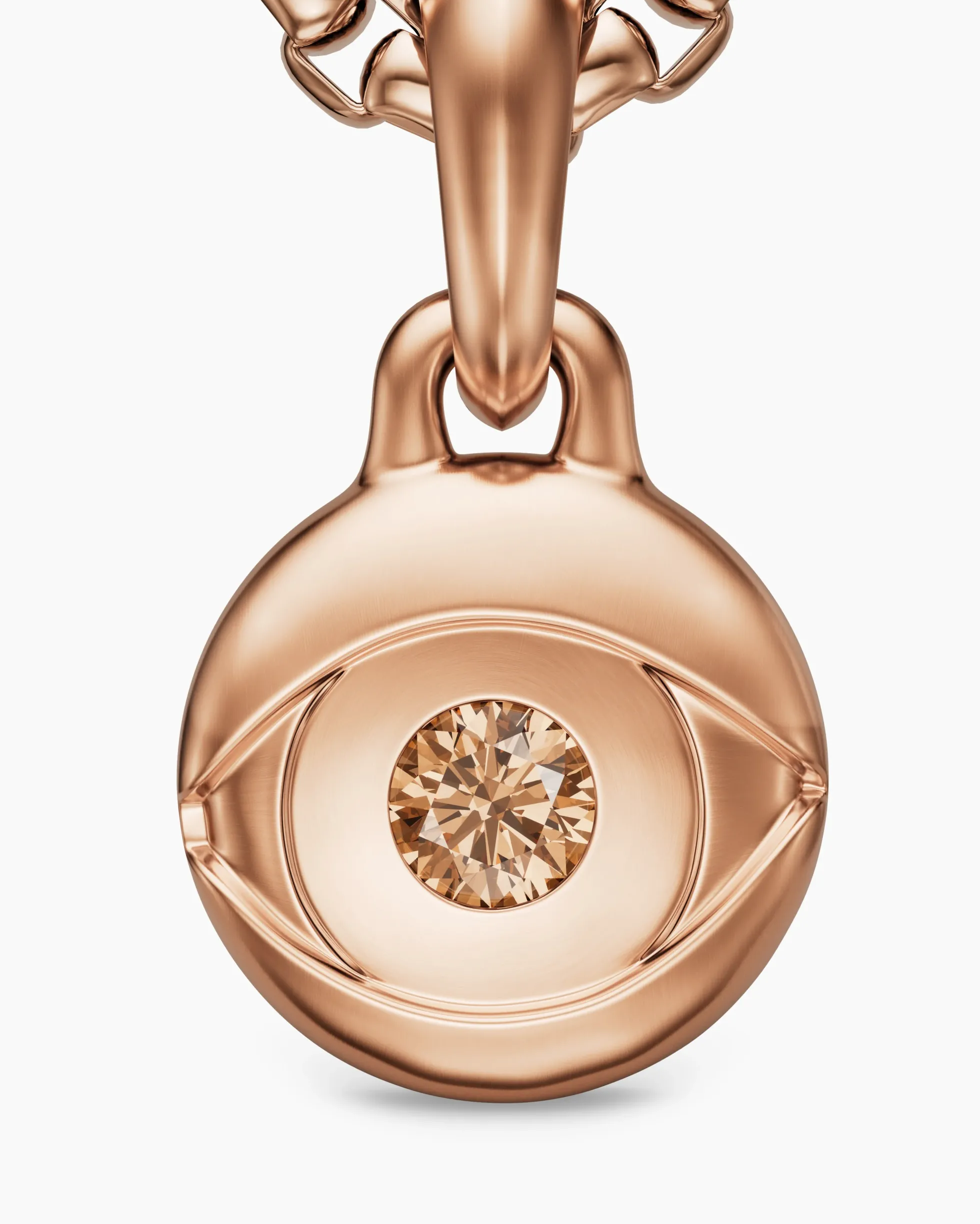 Evil Eye Amulet 18K Rose Gold with Cognac Diamond, 15mm