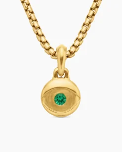 Evil Eye Amulet 18K Yellow Gold with Emerald, 14.5mm