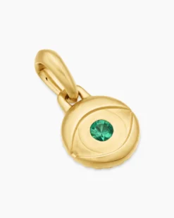 Evil Eye Amulet 18K Yellow Gold with Emerald, 14.5mm