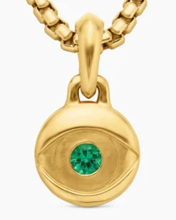 Evil Eye Amulet 18K Yellow Gold with Emerald, 14.5mm
