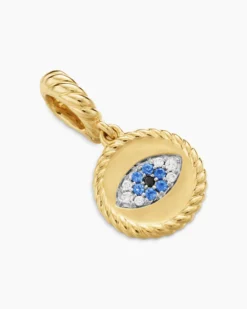 Evil Eye Amulet 18K Yellow Gold with Pavé Blue Sapphires and Diamonds, 11mm