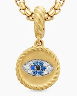 Evil Eye Amulet 18K Yellow Gold with Pavé Blue Sapphires and Diamonds, 11mm