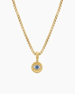 Evil Eye Amulet 18K Yellow Gold with Pavé Blue Sapphires and Diamonds, 11mm
