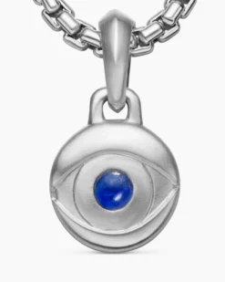 Evil Eye Amulet Sterling Silver with Lapis, 14.5mm