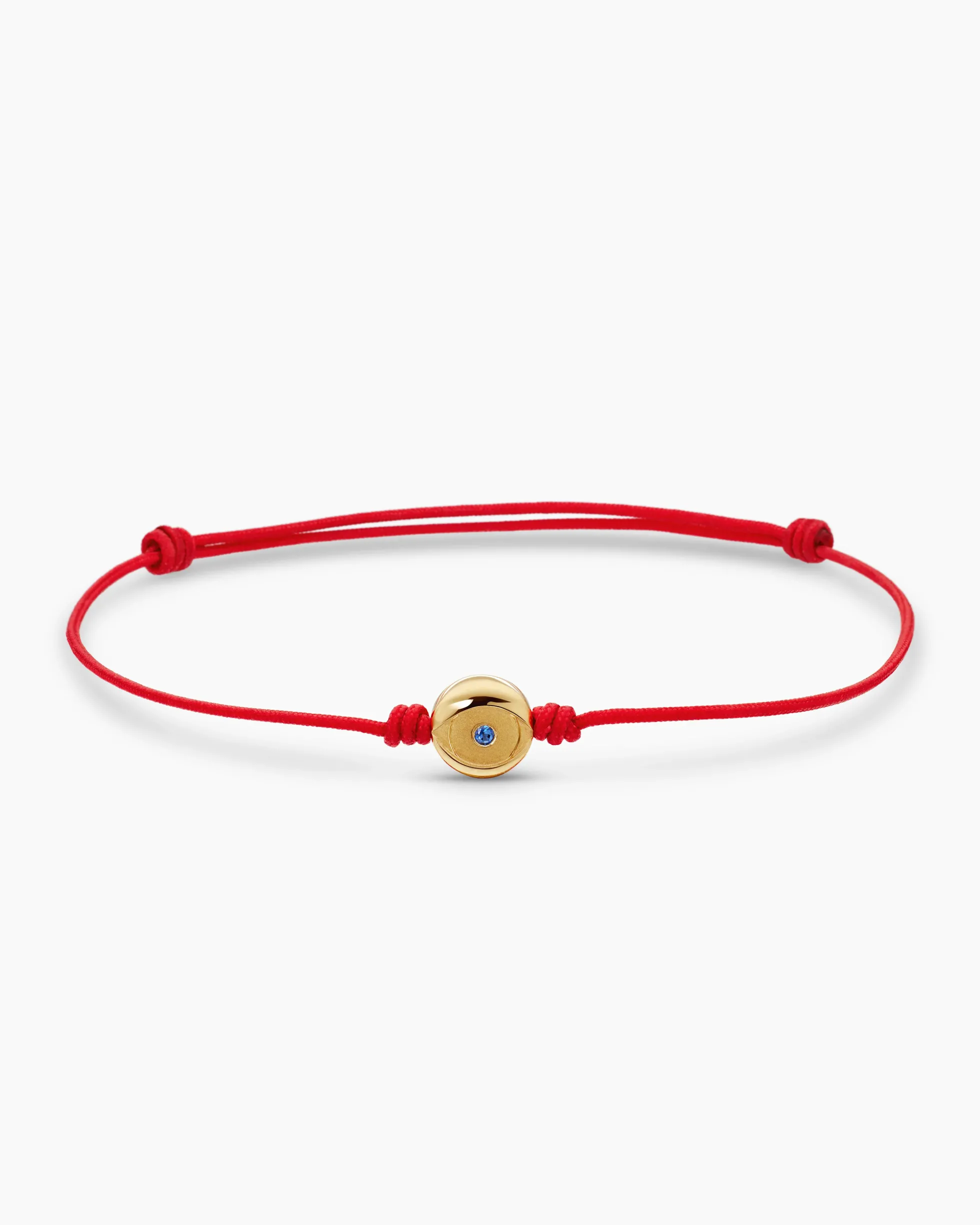 Evil Eye Cord Bracelet Red Nylon with 18K Yellow Gold and Sapphire, 7.7mm