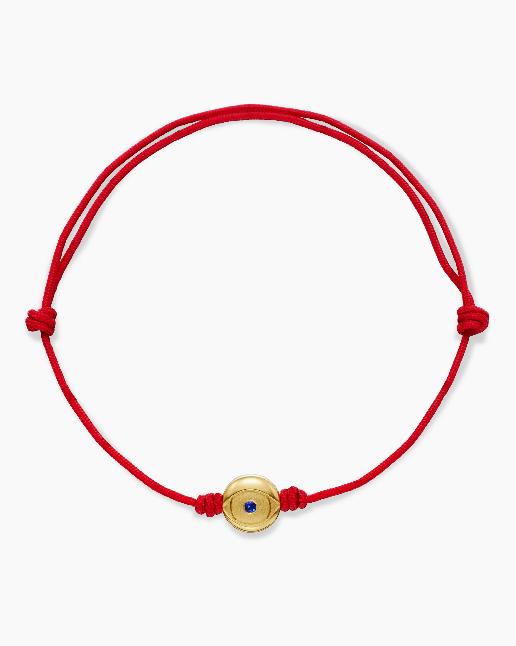 Evil Eye Cord Bracelet Red Nylon with 18K Yellow Gold and Sapphire, 7.7mm
