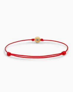 Evil Eye Cord Bracelet Red Nylon with 18K Yellow Gold and Sapphire, 7.7mm