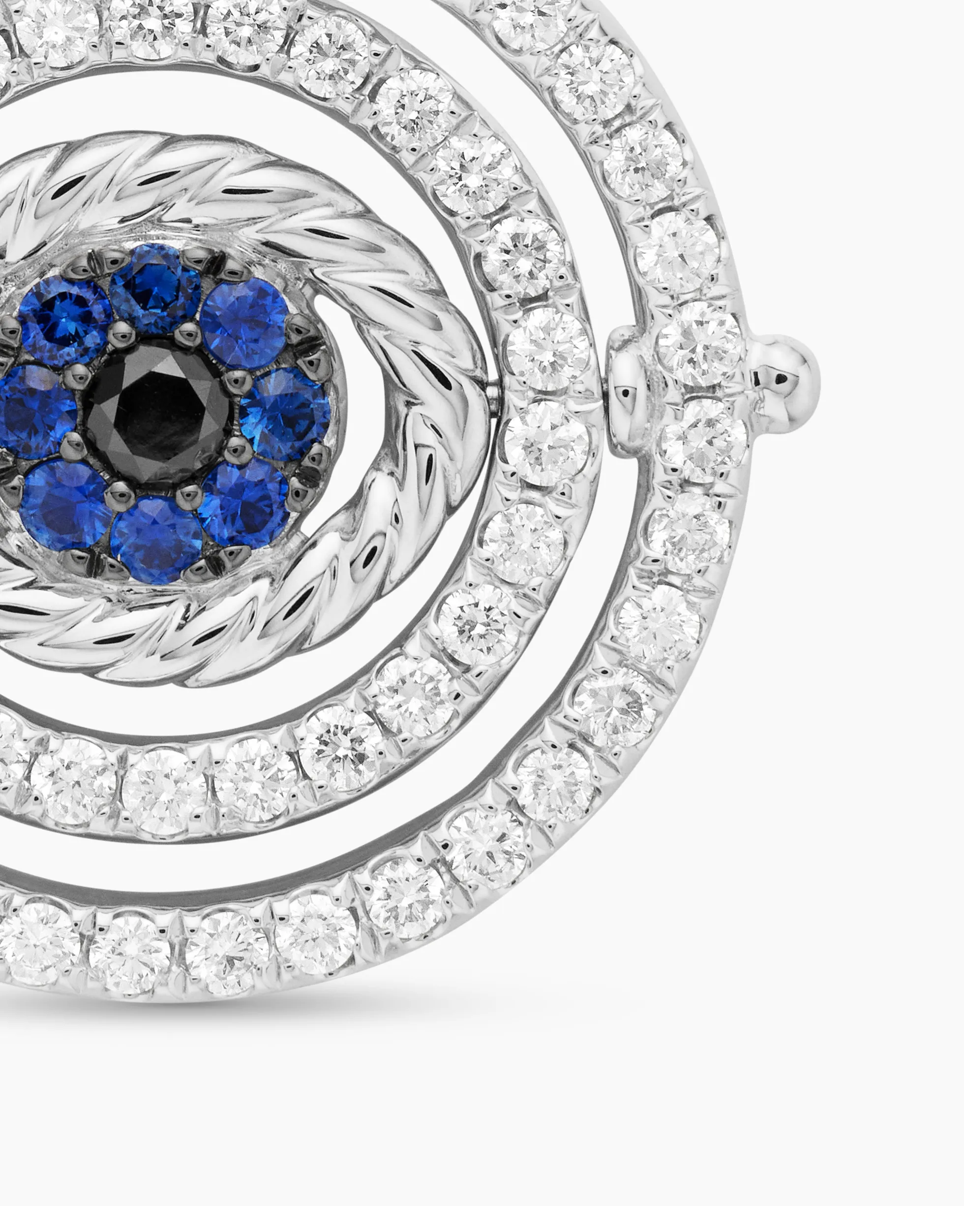 Evil Eye Mobile Amulet 18K White Gold with Pavé Blue Sapphires and Diamonds, 20.5mm
