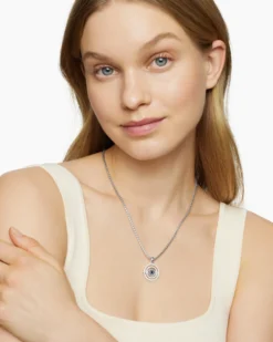 Evil Eye Mobile Amulet 18K White Gold with Pavé Blue Sapphires and Diamonds, 20.5mm