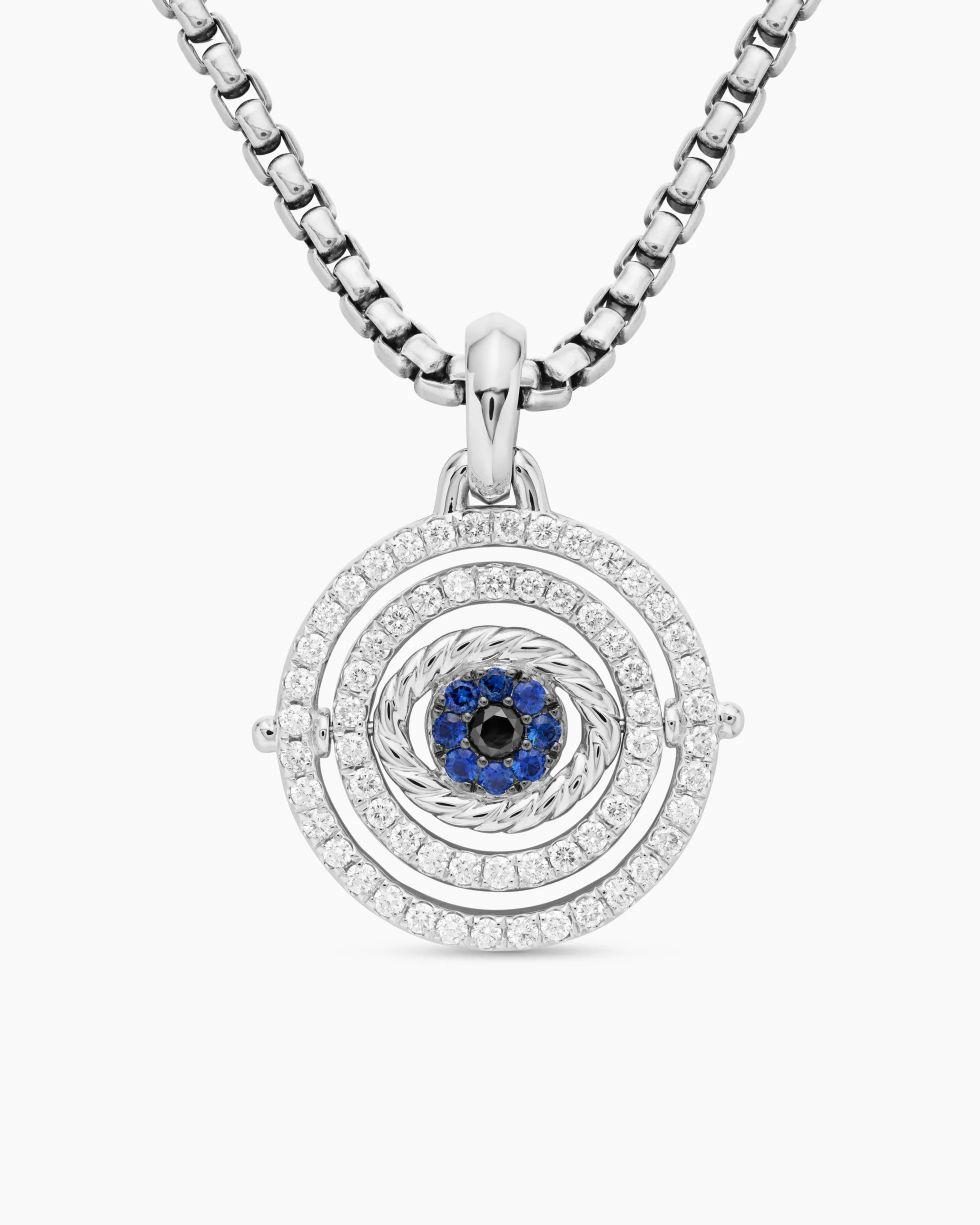 Evil Eye Mobile Amulet 18K White Gold with Pavé Blue Sapphires and Diamonds, 20.5mm