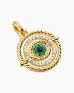Evil Eye Mobile Amulet 18K Yellow Gold with Pavé Emeralds and Diamonds, 20.5mm
