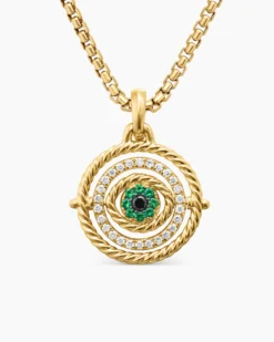 Evil Eye Mobile Amulet 18K Yellow Gold with Pavé Emeralds and Diamonds, 20.5mm