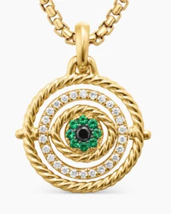Evil Eye Mobile Amulet 18K Yellow Gold with Pavé Emeralds and Diamonds, 20.5mm