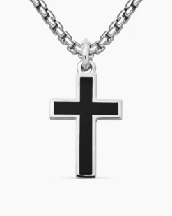 Exotic Stone Cross Sterling Silver with Black Onyx, 23mm