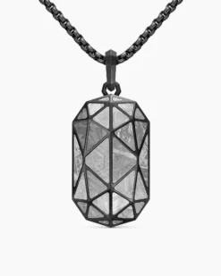Faceted Amulet Black Titanium with Meteorite, 36.3mm
