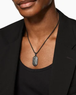 Faceted Amulet Black Titanium with Meteorite, 36.3mm