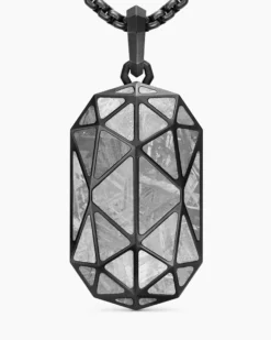 Faceted Amulet Black Titanium with Meteorite, 36.3mm