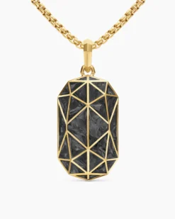 Faceted Amulet 18K Yellow Gold with Forged Carbon, 36.3mm