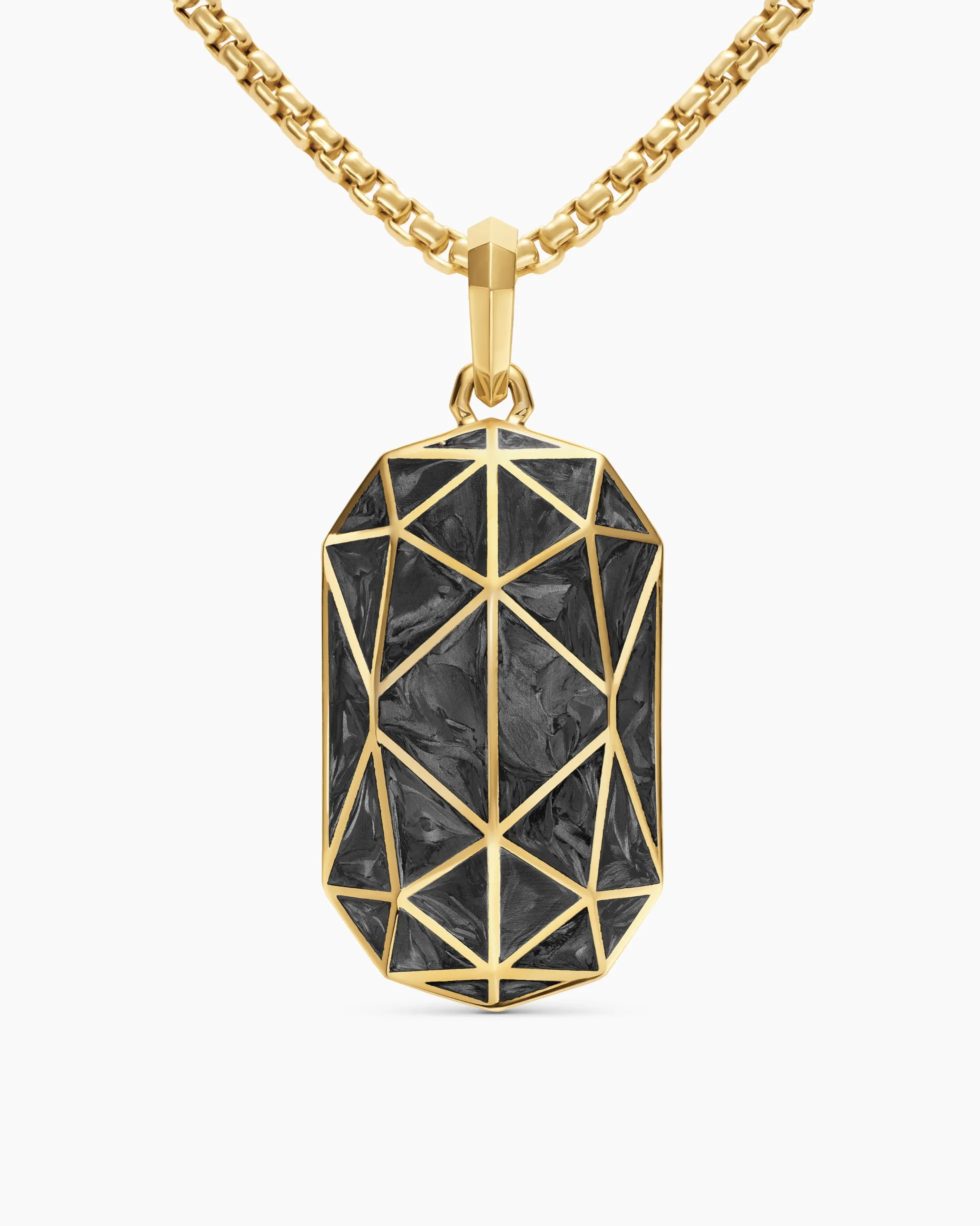 Faceted Amulet 18K Yellow Gold with Forged Carbon, 36.3mm