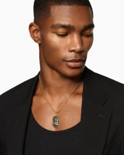 Faceted Amulet 18K Yellow Gold with Forged Carbon, 36.3mm