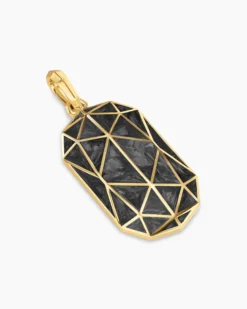 Faceted Amulet 18K Yellow Gold with Forged Carbon, 36.3mm