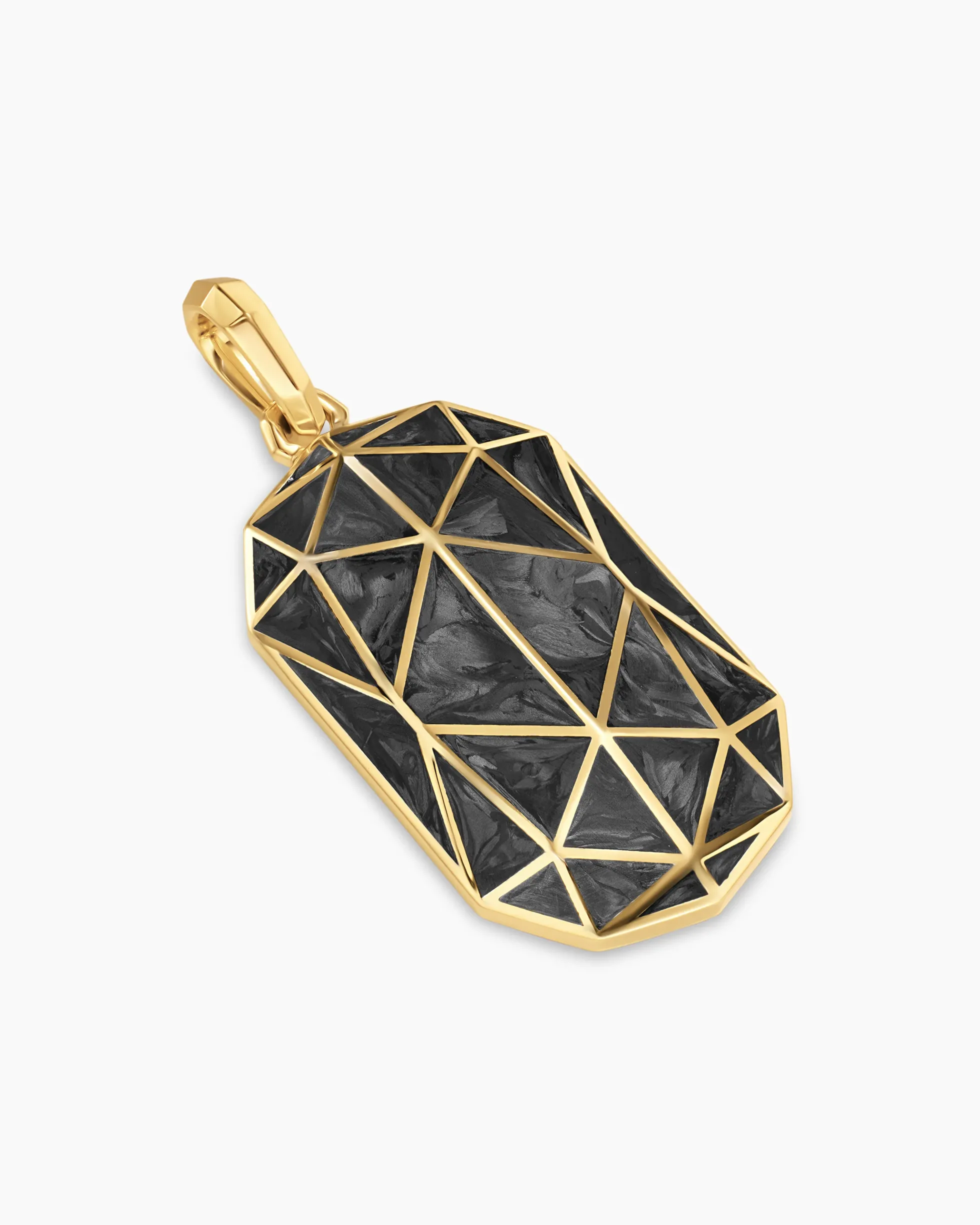 Faceted Amulet 18K Yellow Gold with Forged Carbon, 36.3mm