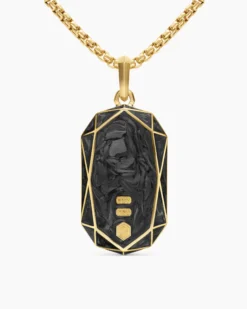 Faceted Amulet 18K Yellow Gold with Forged Carbon, 36.3mm