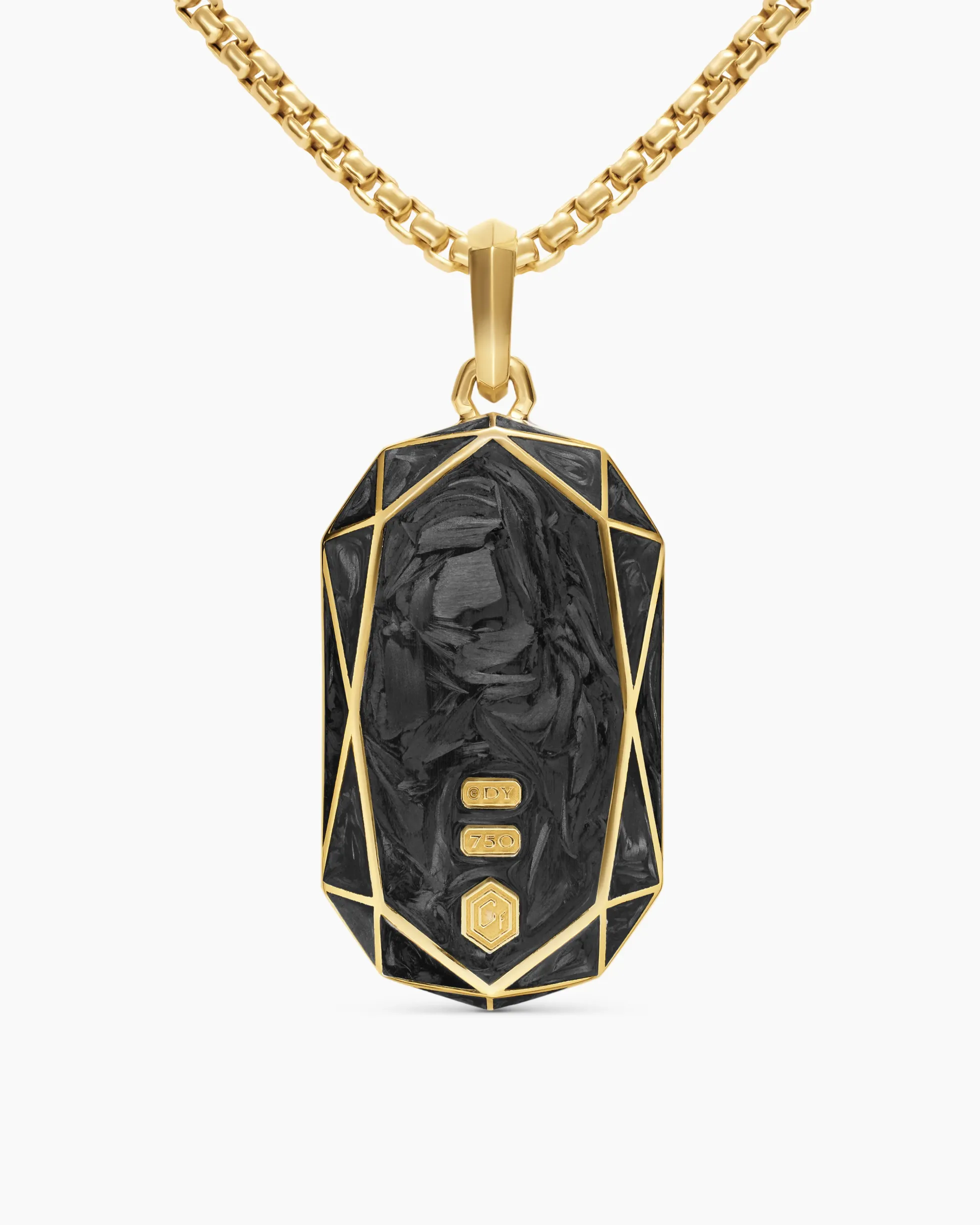 Faceted Amulet 18K Yellow Gold with Forged Carbon, 36.3mm