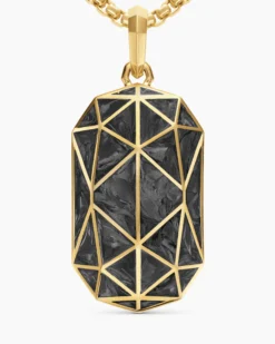 Faceted Amulet 18K Yellow Gold with Forged Carbon, 36.3mm