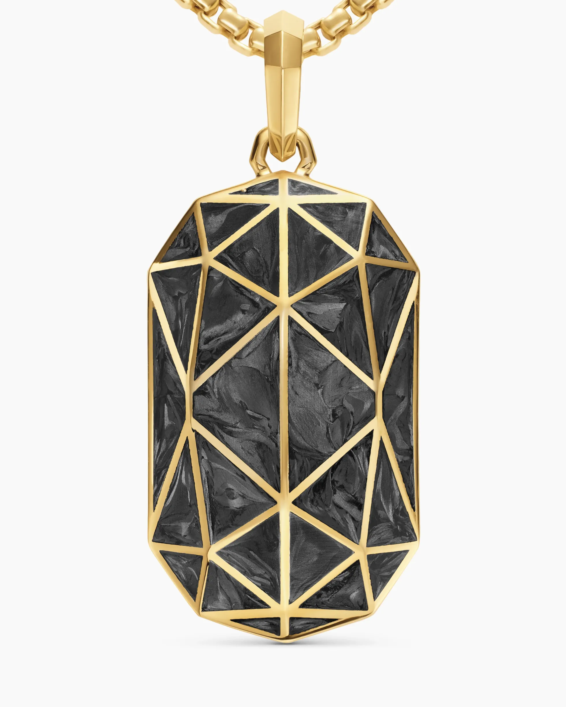 Faceted Amulet 18K Yellow Gold with Forged Carbon, 36.3mm