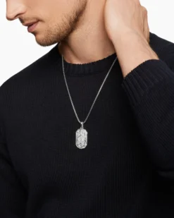 Faceted Amulet Sterling Silver with Diamonds, 36.3mm