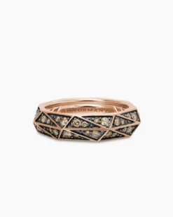 Faceted Band Ring 18K Rose Gold with Cognac Diamonds, 6.2mm