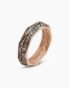 Faceted Band Ring 18K Rose Gold with Cognac Diamonds, 6.2mm