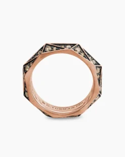 Faceted Band Ring 18K Rose Gold with Cognac Diamonds, 6.2mm