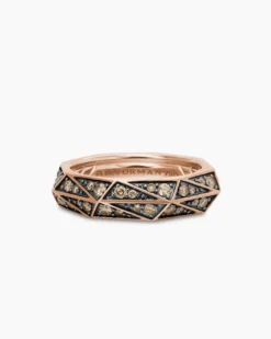 Faceted Band Ring 18K Rose Gold with Cognac Diamonds, 6.2mm