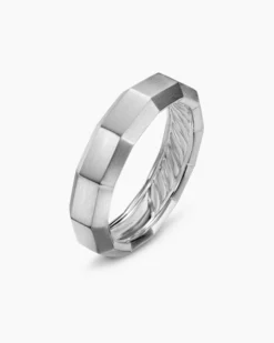 Faceted Band Ring 18K White Gold, 6mm