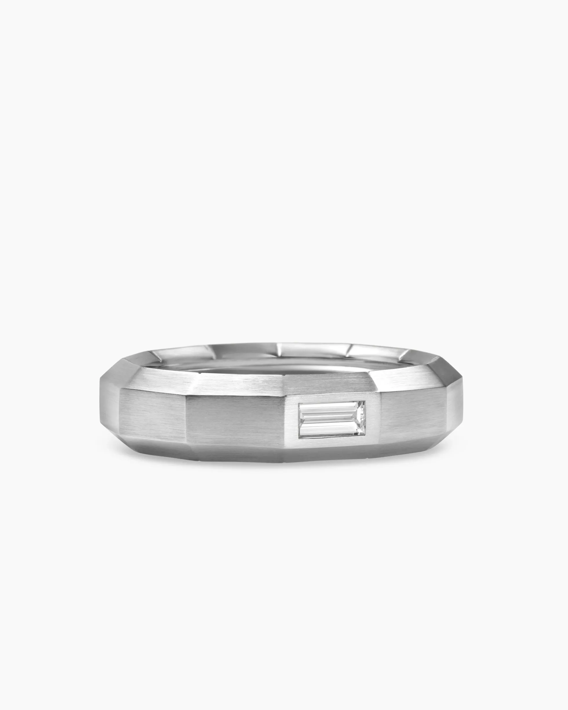 Faceted Band Ring 18K White Gold with Center Diamond, 6mm