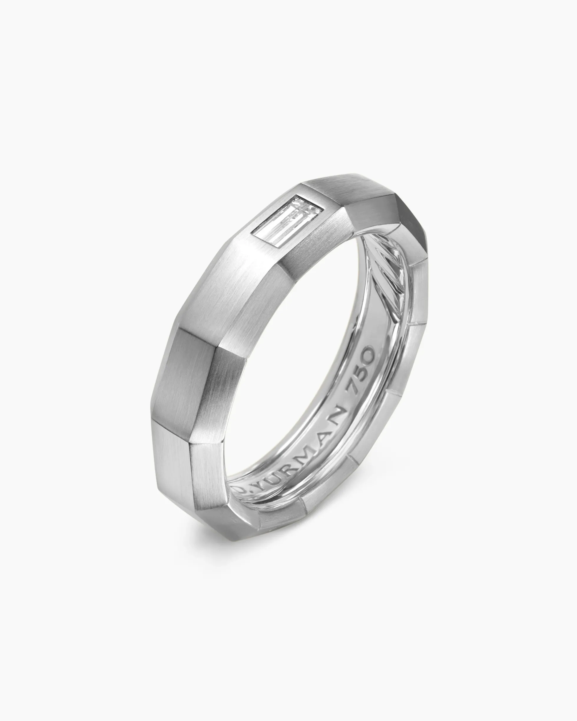Faceted Band Ring 18K White Gold with Center Diamond, 6mm