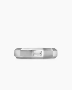Faceted Band Ring 18K White Gold with Center Diamond, 6mm
