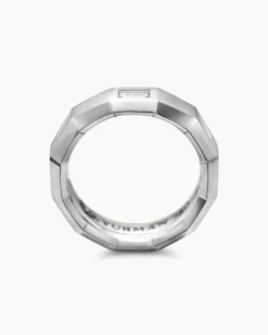 Faceted Band Ring 18K White Gold with Center Diamond, 6mm