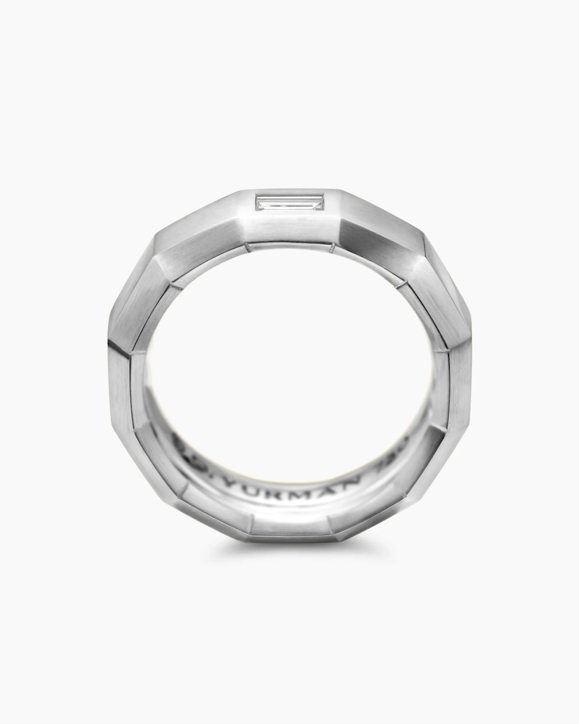 Faceted Band Ring 18K White Gold with Center Diamond, 6mm
