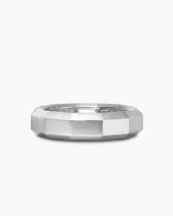 Faceted Band Ring 18K White Gold with Center Diamond, 6mm