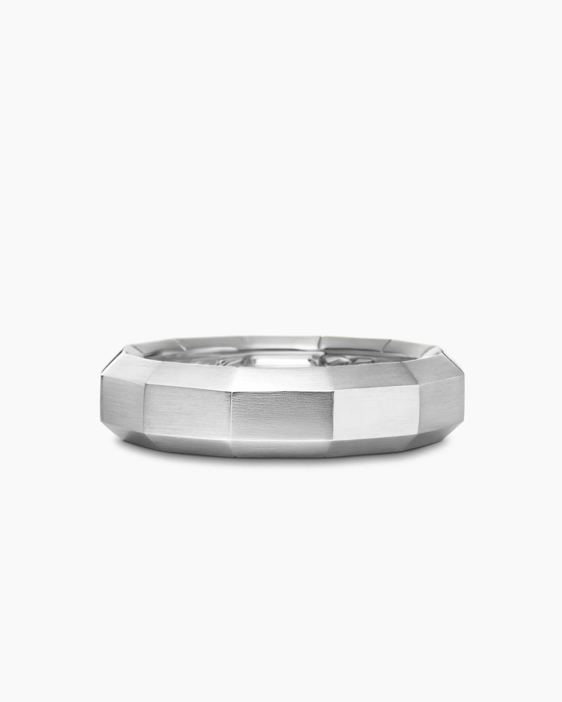 Faceted Band Ring 18K White Gold with Center Diamond, 6mm