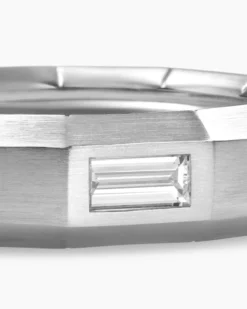 Faceted Band Ring 18K White Gold with Center Diamond, 6mm