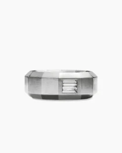 Faceted Band Ring 18K White Gold with Center Diamond, 8mm