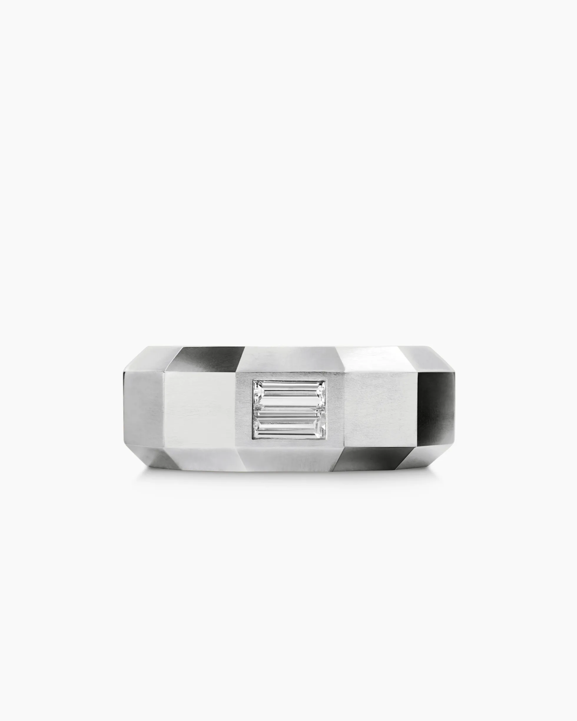 Faceted Band Ring 18K White Gold with Center Diamond, 8mm