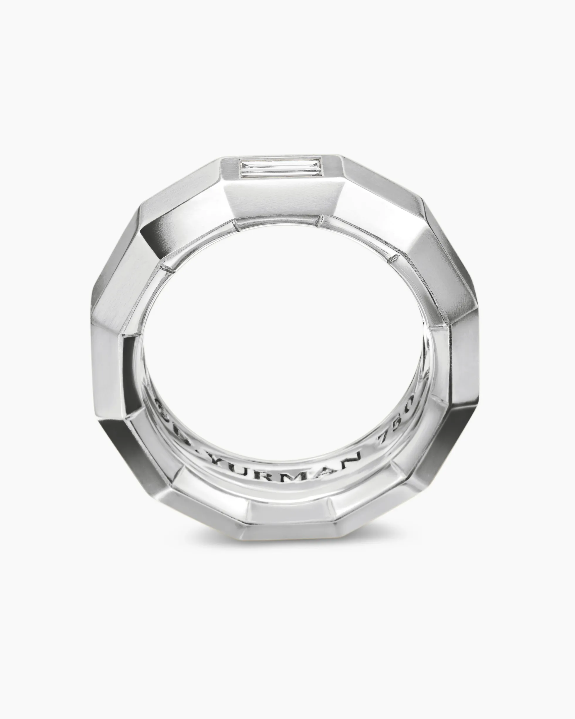 Faceted Band Ring 18K White Gold with Center Diamond, 8mm