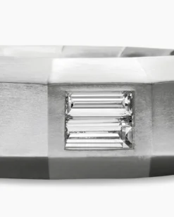 Faceted Band Ring 18K White Gold with Center Diamond, 8mm