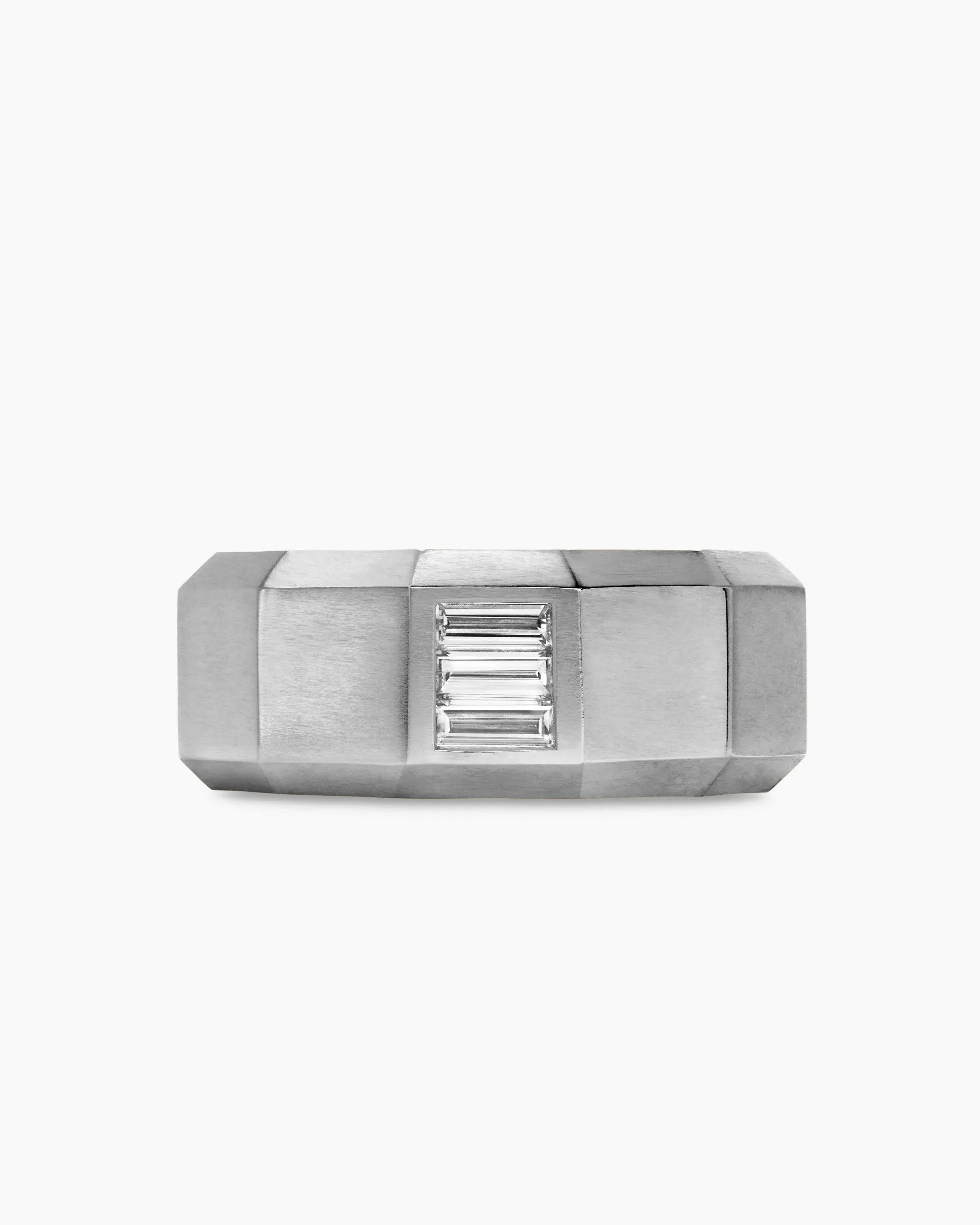 Faceted Band Ring 18K White Gold with Center Diamond, 10mm