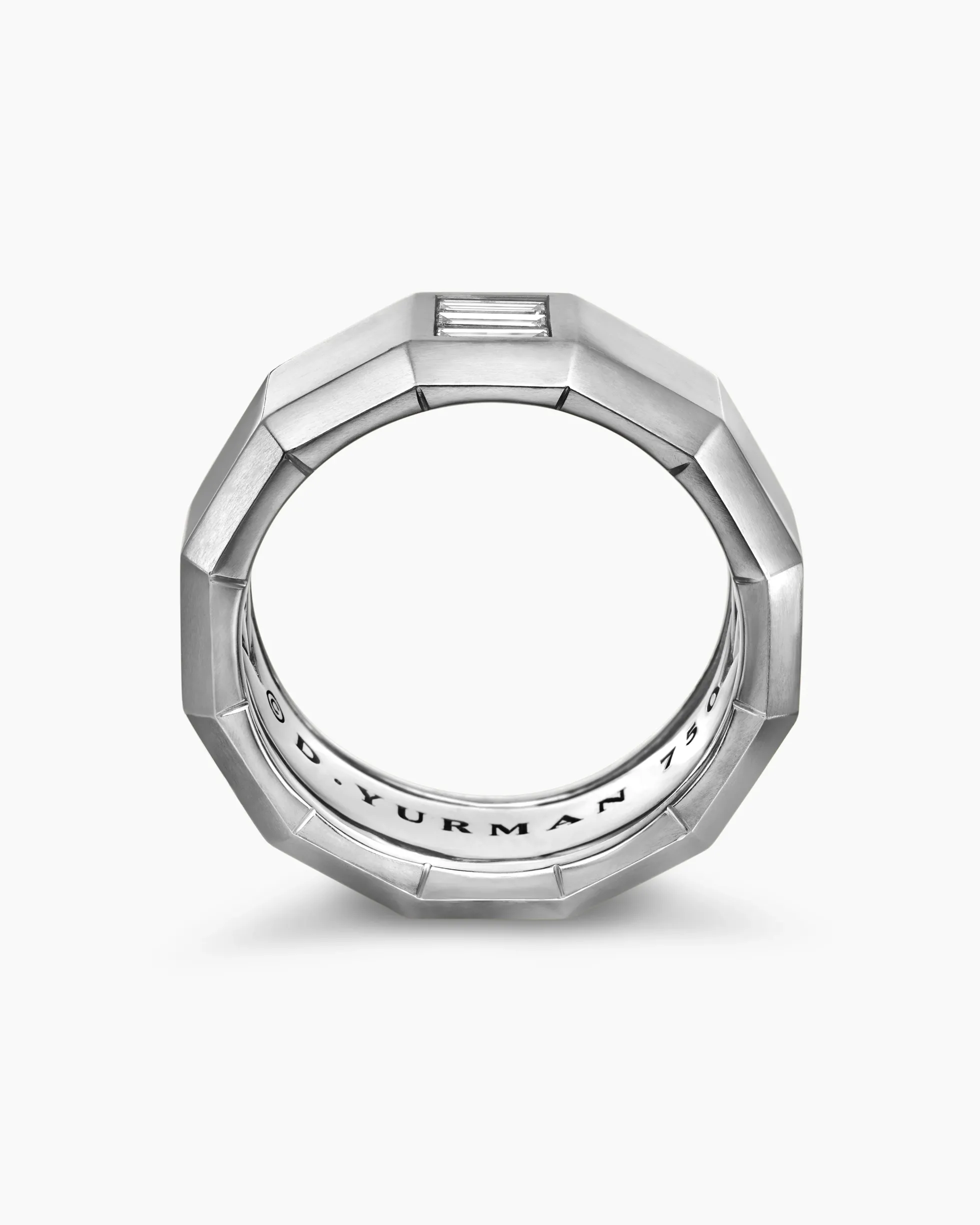Faceted Band Ring 18K White Gold with Center Diamond, 10mm